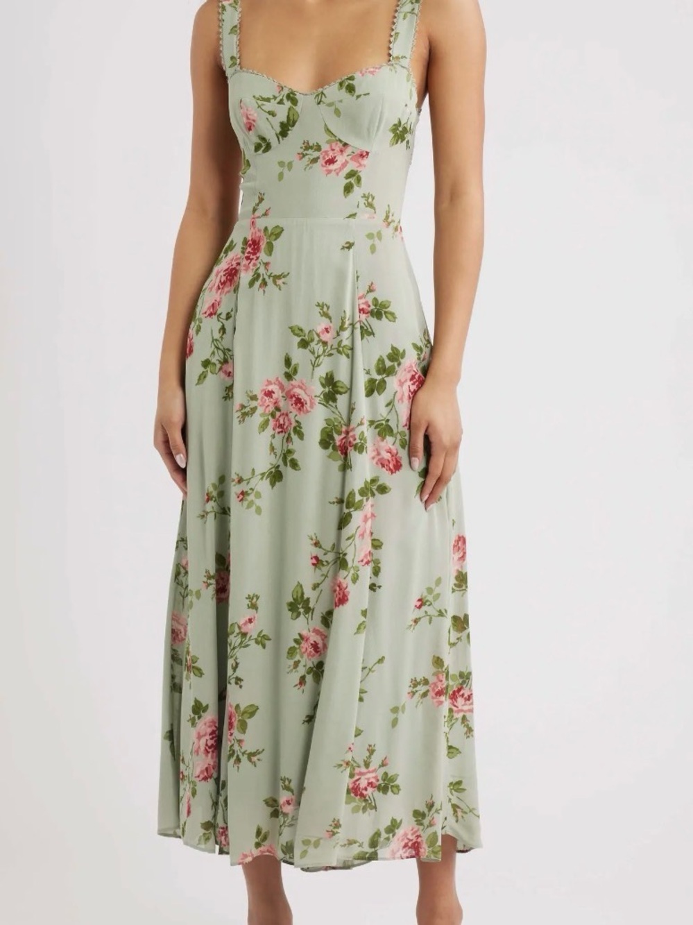 Reformation Sage Green Floral Lela Floral Print Midi Dress 6 *Flaw